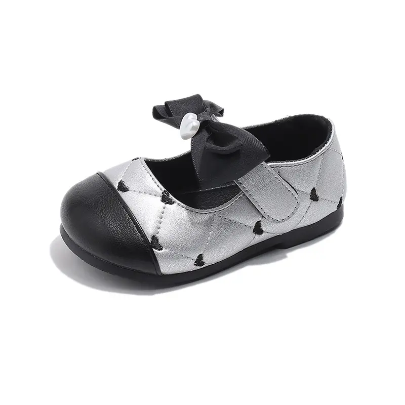 2025 Spring New Children Leather Shoes for Girls Fashion Korean Style Soft Sole Non-slip Sweet Love Baby Walking Anti-kick Shoes