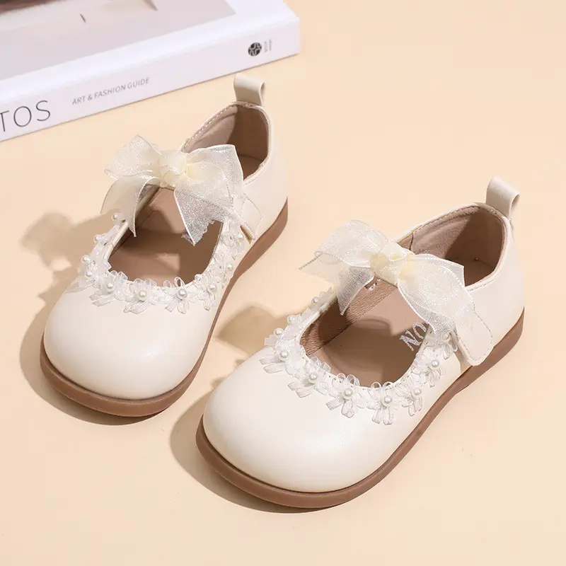 Children Princess Shoes 2025 New Girls Leather Shoes Lace Bowknot Chic Sweet Kids Fashion Causal Flat Shoes Elegant Versatile