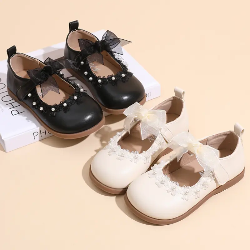 Children Princess Shoes 2025 New Girls Leather Shoes Lace Bowknot Chic Sweet Kids Fashion Causal Flat Shoes Elegant Versatile