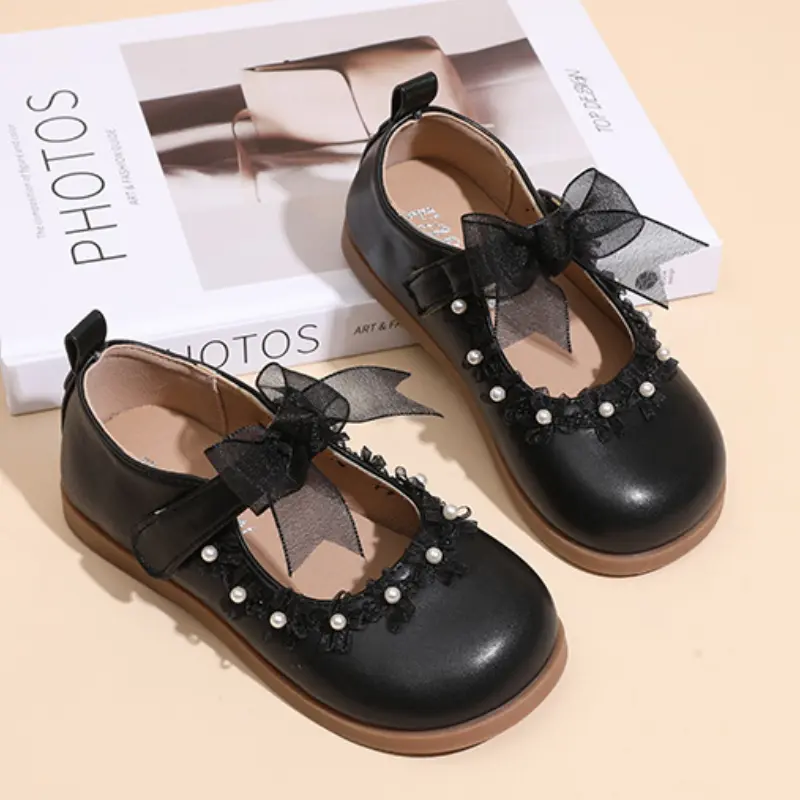 Children Princess Shoes 2025 New Girls Leather Shoes Lace Bowknot Chic Sweet Kids Fashion Causal Flat Shoes Elegant Versatile