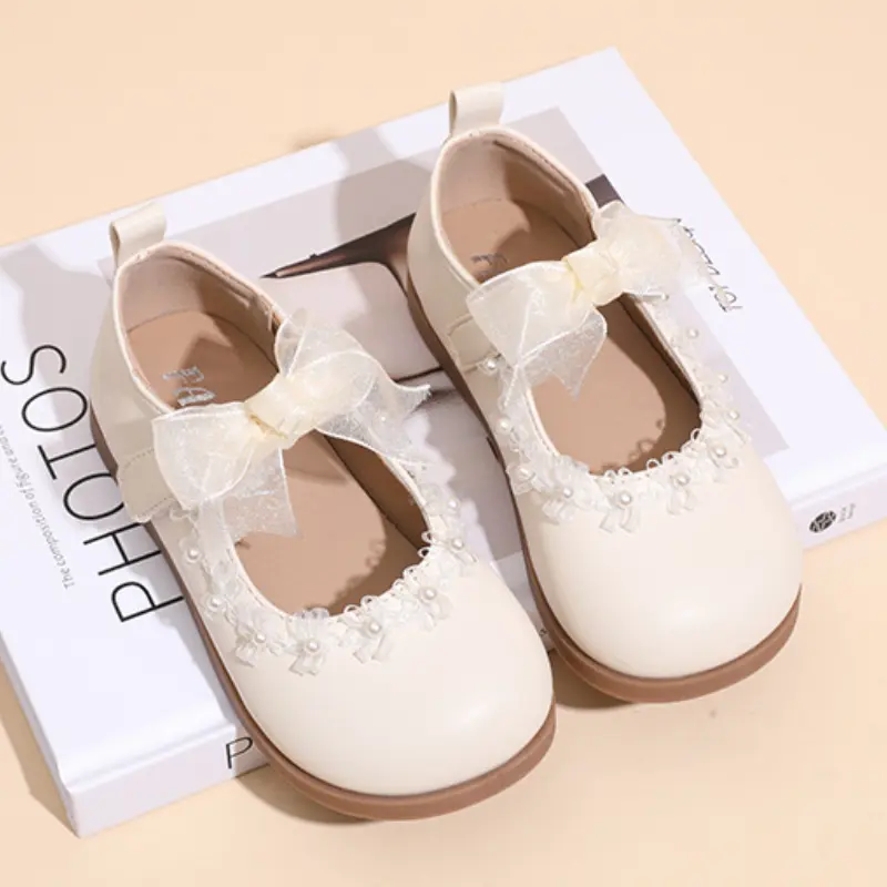 Children Princess Shoes 2025 New Girls Leather Shoes Lace Bowknot Chic Sweet Kids Fashion Causal Flat Shoes Elegant Versatile