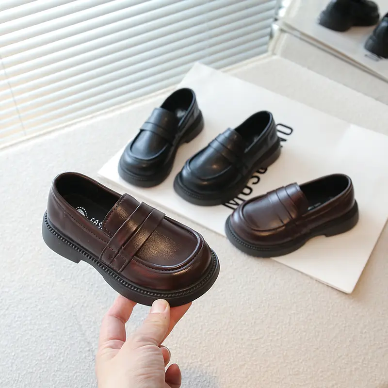 Children's Loafers 2025 New Simple Girls School Formal Leather Shoes Black Brown Versatile Kids Causal Princess Mary Jane Shoes