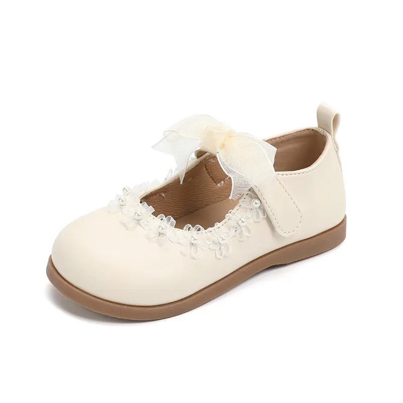 Children Princess Shoes 2025 New Girls Leather Shoes Lace Bowknot Chic Sweet Kids Fashion Causal Flat Shoes Elegant Versatile