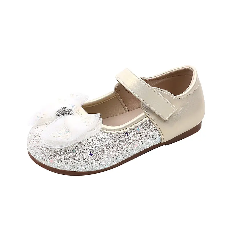 Little Girl Leather Shoes Sequins Patchwork Children Princess Shoes Elegant Lace Bowknot Kids Party Shoes Soft Wedding Versatile