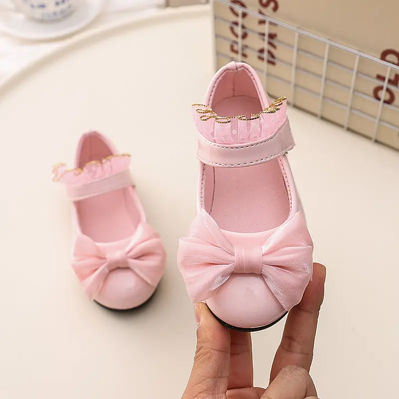 Girls Leather Shoes Fashion Chic New Kids Spring and Autumn Princess Shoes with Bowknot Anti Slip Wedding Party Children's Flats