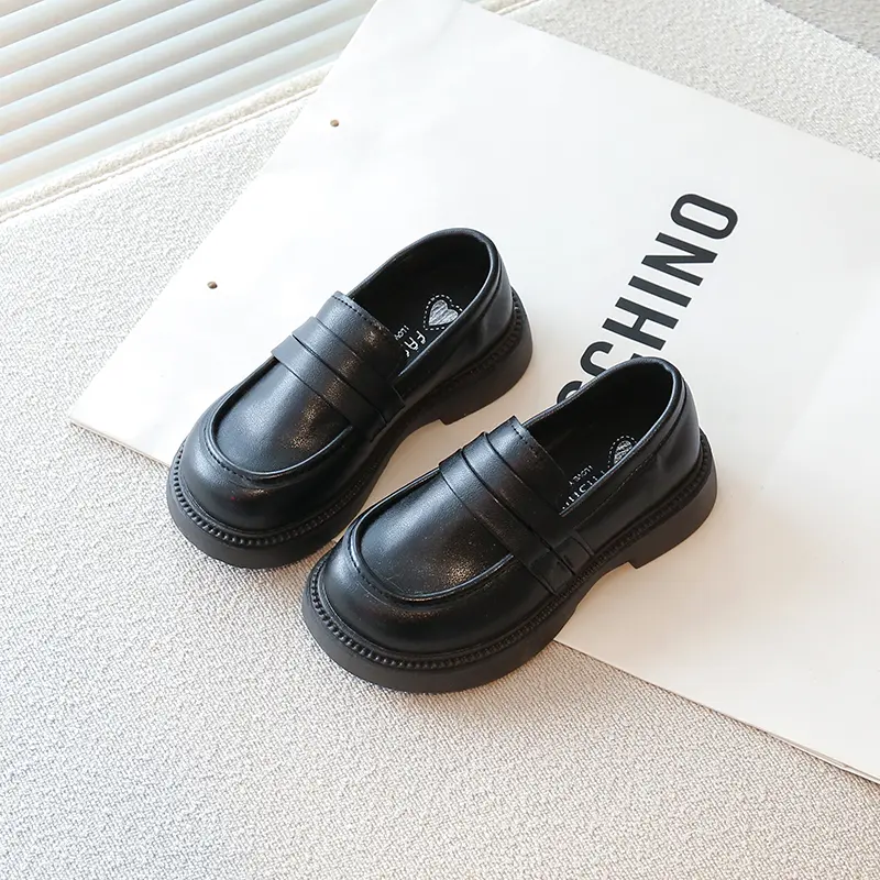 Children's Loafers 2025 New Simple Girls School Formal Leather Shoes Black Brown Versatile Kids Causal Princess Mary Jane Shoes