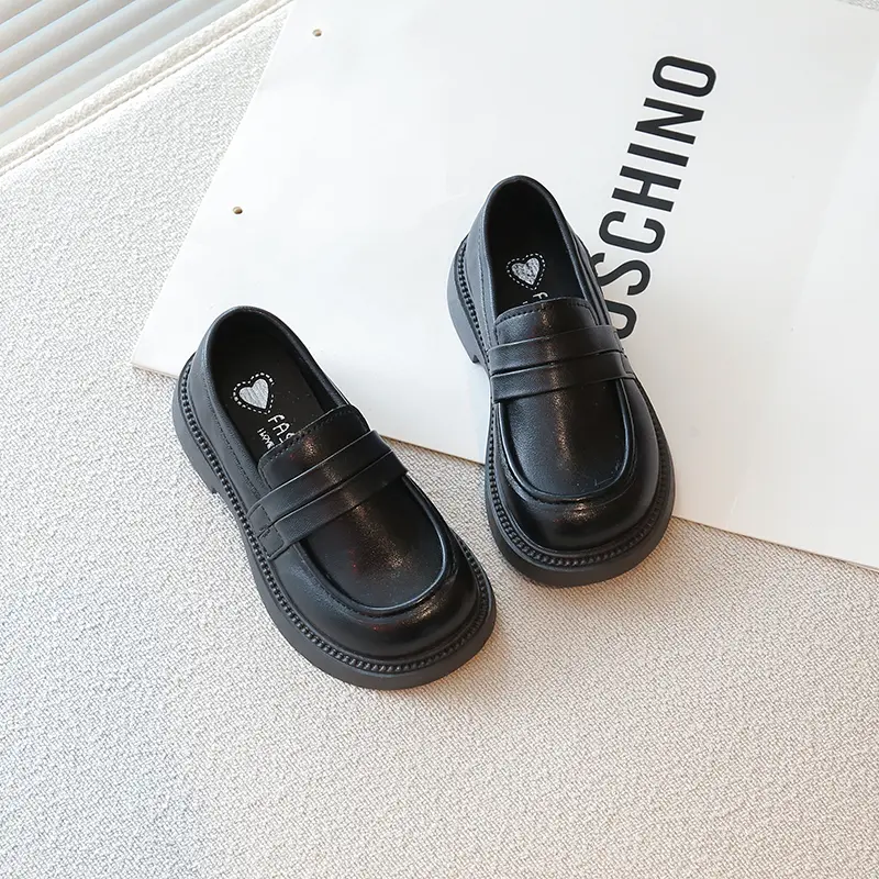 Children's Loafers 2025 New Simple Girls School Formal Leather Shoes Black Brown Versatile Kids Causal Princess Mary Jane Shoes