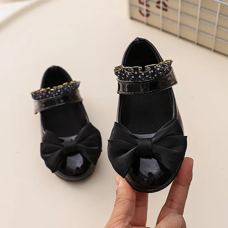 Girls Leather Shoes Fashion Chic New Kids Spring and Autumn Princess Shoes with Bowknot Anti Slip Wedding Party Children's Flats
