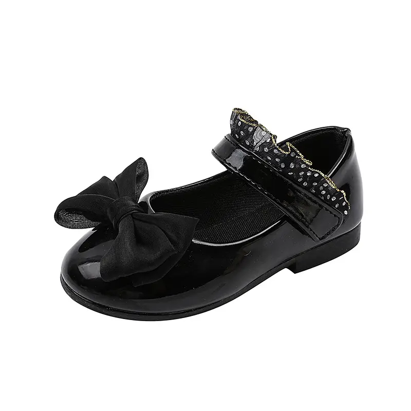 Girls Leather Shoes Fashion Chic New Kids Spring and Autumn Princess Shoes with Bowknot Anti Slip Wedding Party Children's Flats