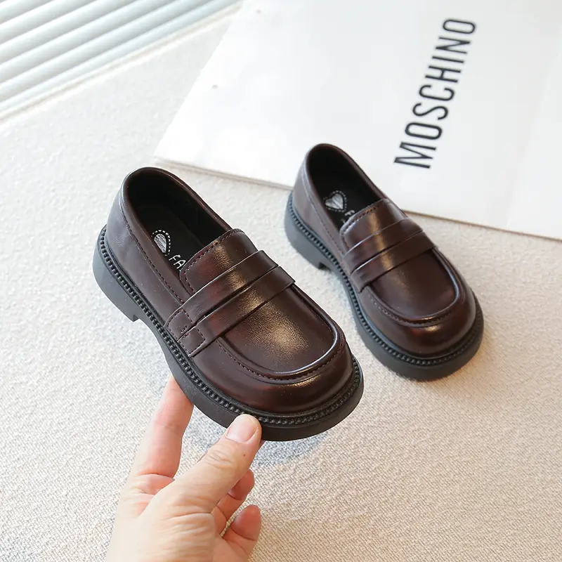 Children's Loafers 2025 New Simple Girls School Formal Leather Shoes Black Brown Versatile Kids Causal Princess Mary Jane Shoes