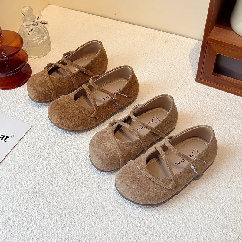 Girls Casual Flats Kids Leather Shoes Flock Fabric Classic Soft Princess Shoes 2025 Spring Autumn Brand New Anti-skid Hook Loop