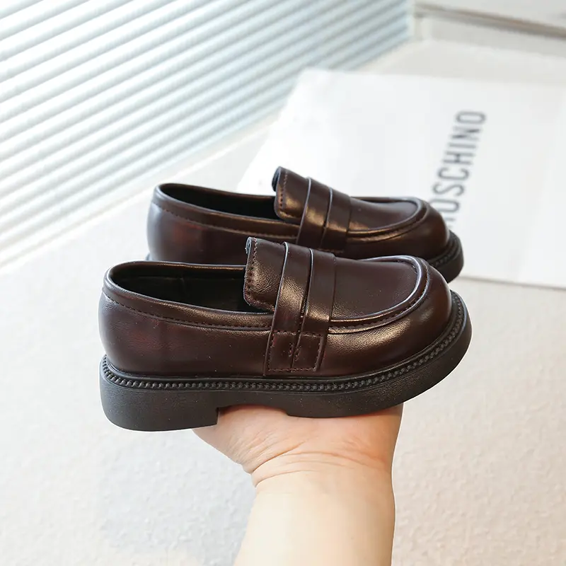 Children's Loafers 2025 New Simple Girls School Formal Leather Shoes Black Brown Versatile Kids Causal Princess Mary Jane Shoes