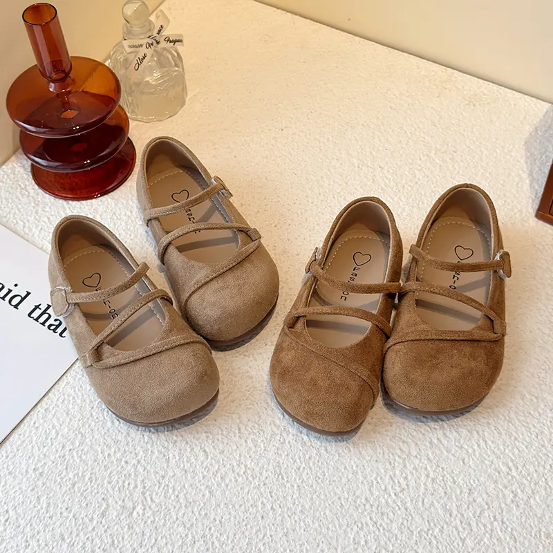 Girls Casual Flats Kids Leather Shoes Flock Fabric Classic Soft Princess Shoes 2025 Spring Autumn Brand New Anti-skid Hook Loop