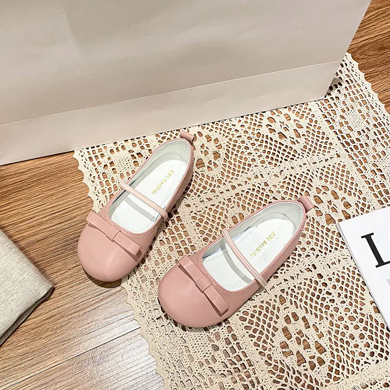 Girls Princess Ballet Shoes Fashion Dance Versatile Children's Flats Soft Bottom Simple Bowknot Kids Causal Leather Shoes Silver