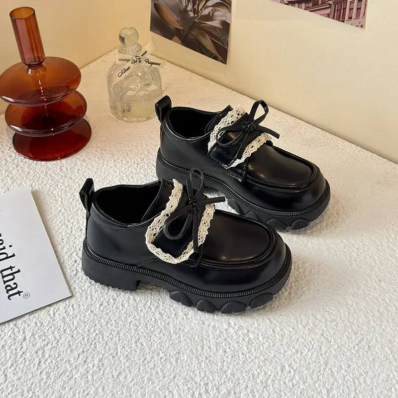 2025 Children Leather Shoes for Girls Spring New Fashion Korean Style Soft Sole Anti-slippery Versatile Chic Lace Princess Shoes
