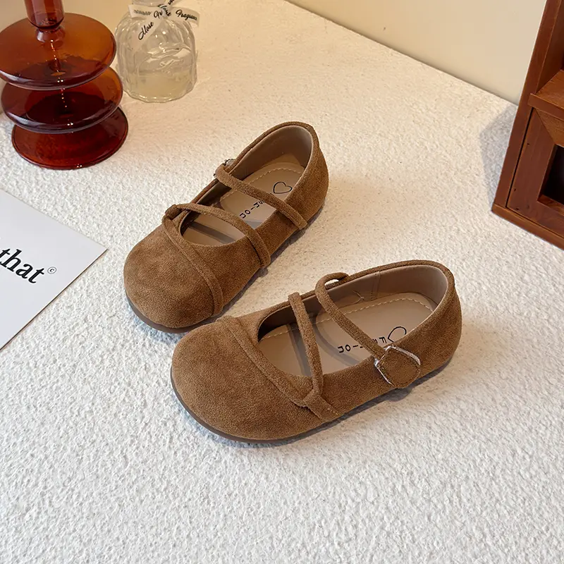 Girls Casual Flats Kids Leather Shoes Flock Fabric Classic Soft Princess Shoes 2025 Spring Autumn Brand New Anti-skid Hook Loop