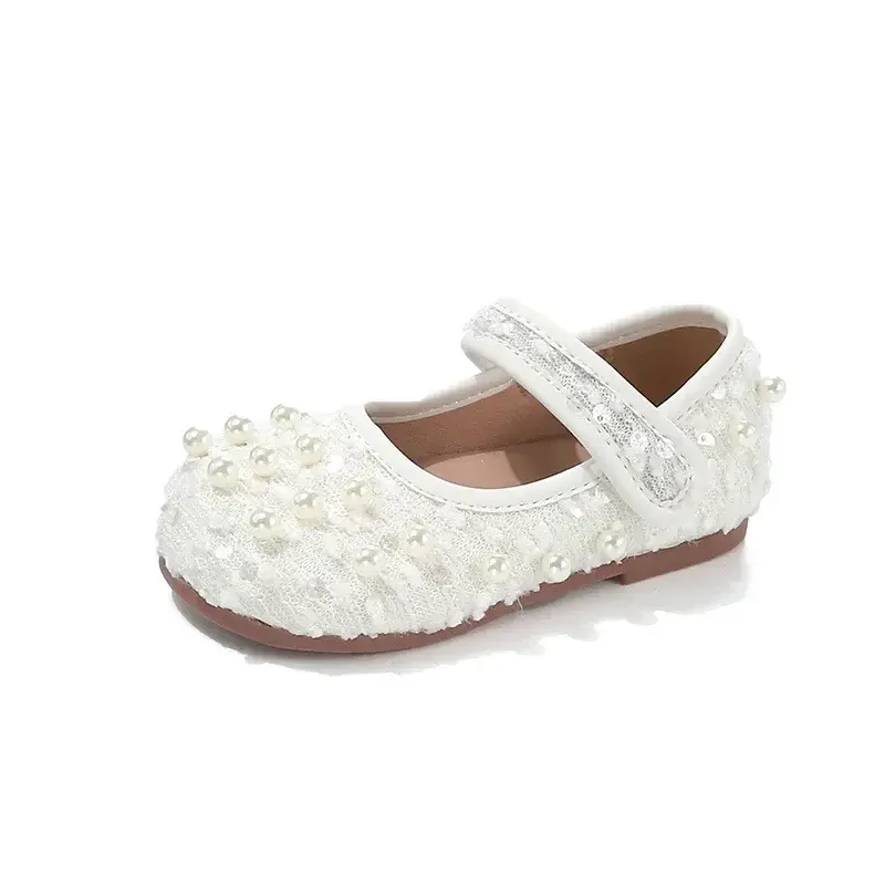 Girls Flat Shoes Elegant Round Toes 2025 New Kids Dance Shoes Non-slip Soft Sole Girls Princess Shoes with Sweet Pearl Ins Trend
