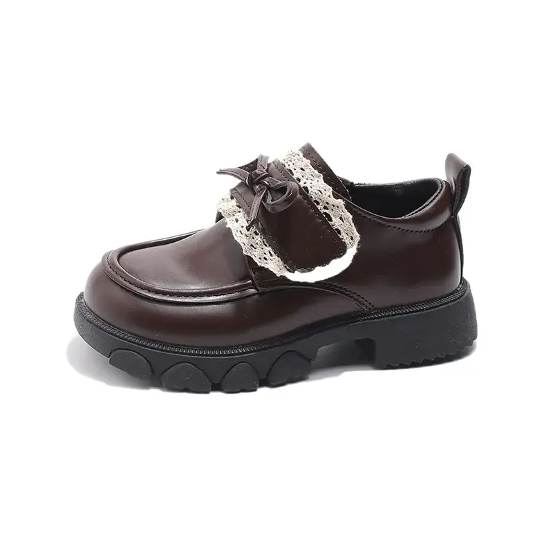 2025 Children Leather Shoes for Girls Spring New Fashion Korean Style Soft Sole Anti-slippery Versatile Chic Lace Princess Shoes