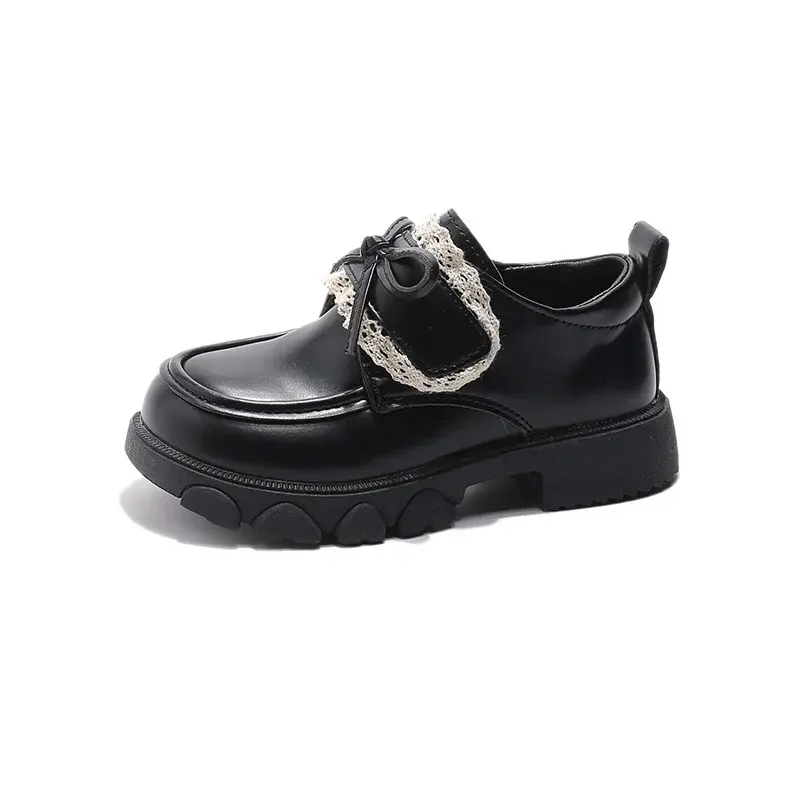 2025 Children Leather Shoes for Girls Spring New Fashion Korean Style Soft Sole Anti-slippery Versatile Chic Lace Princess Shoes