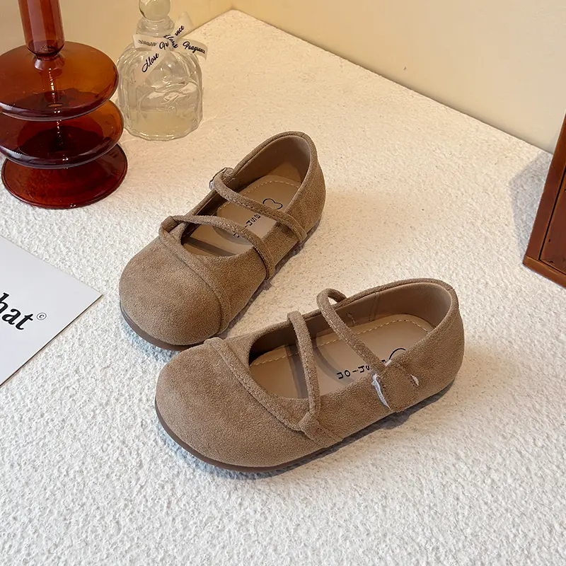Girls Casual Flats Kids Leather Shoes Flock Fabric Classic Soft Princess Shoes 2025 Spring Autumn Brand New Anti-skid Hook Loop