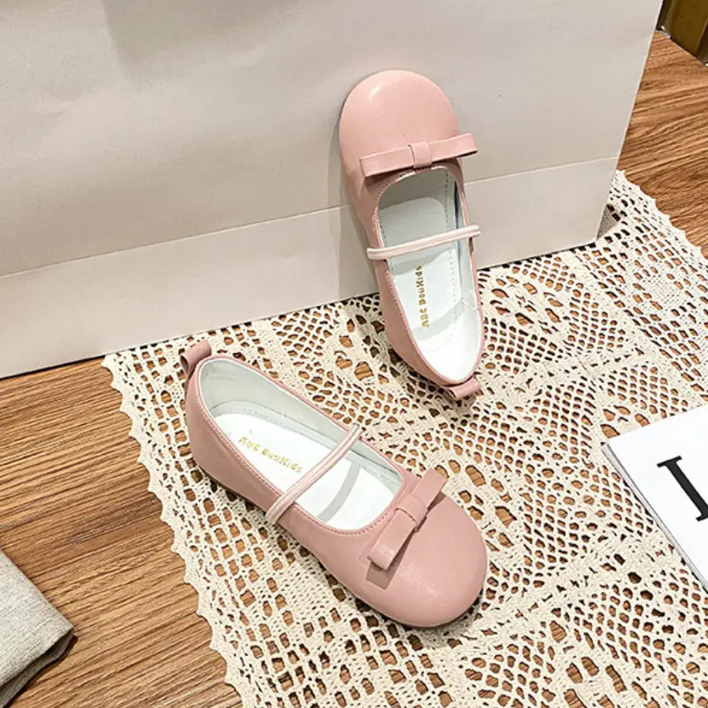 Girls Princess Ballet Shoes Fashion Dance Versatile Children's Flats Soft Bottom Simple Bowknot Kids Causal Leather Shoes Silver