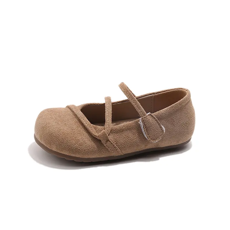 Girls Casual Flats Kids Leather Shoes Flock Fabric Classic Soft Princess Shoes 2025 Spring Autumn Brand New Anti-skid Hook Loop