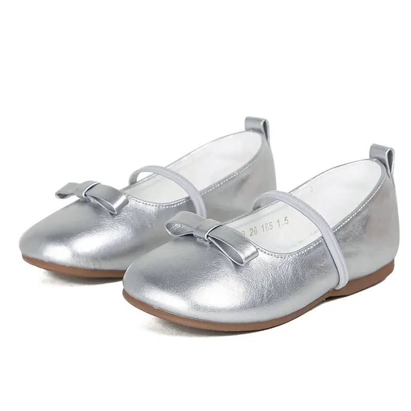 Girls Princess Ballet Shoes Fashion Dance Versatile Children's Flats Soft Bottom Simple Bowknot Kids Causal Leather Shoes Silver