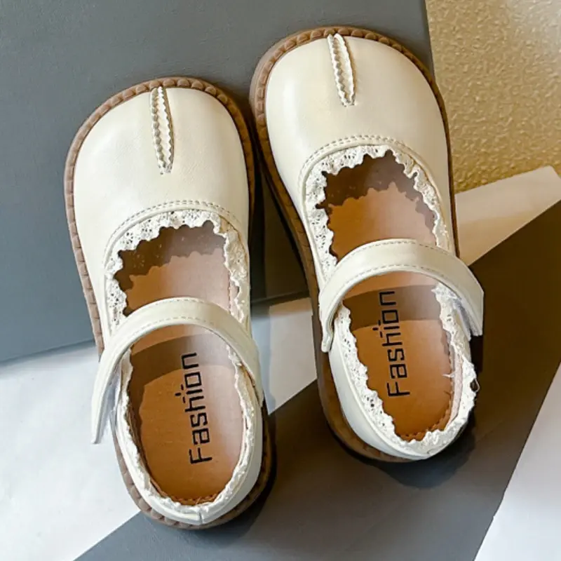 2025 Children Leather Shoes for Girls Spring New Fashion Korean Style Soft Sole Anti-slippery Versatile Chic Princess Lace Shoes