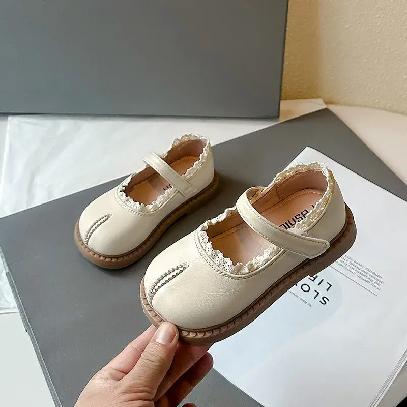 2025 Children Leather Shoes for Girls Spring New Fashion Korean Style Soft Sole Anti-slippery Versatile Chic Princess Lace Shoes