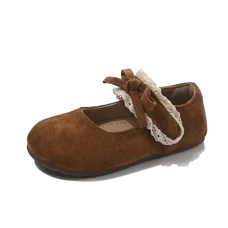 Kids Flat Shoes Round Toes Soft Sole 2025 New Fashion Girls Moccasins Sweet Lace Bow Children Leather Shoes Pu Comfort Ins Trend