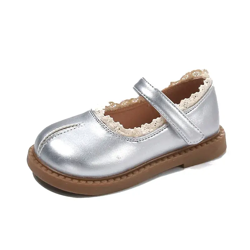 2025 Children Leather Shoes for Girls Spring New Fashion Korean Style Soft Sole Anti-slippery Versatile Chic Princess Lace Shoes