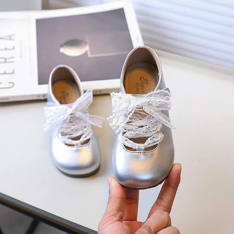 Little Girl Leather Shoes Lace Bowknot Children Fashion Princess Dresses Shoes Spring Autumn Sweet Kids Causal Flat Shoes New