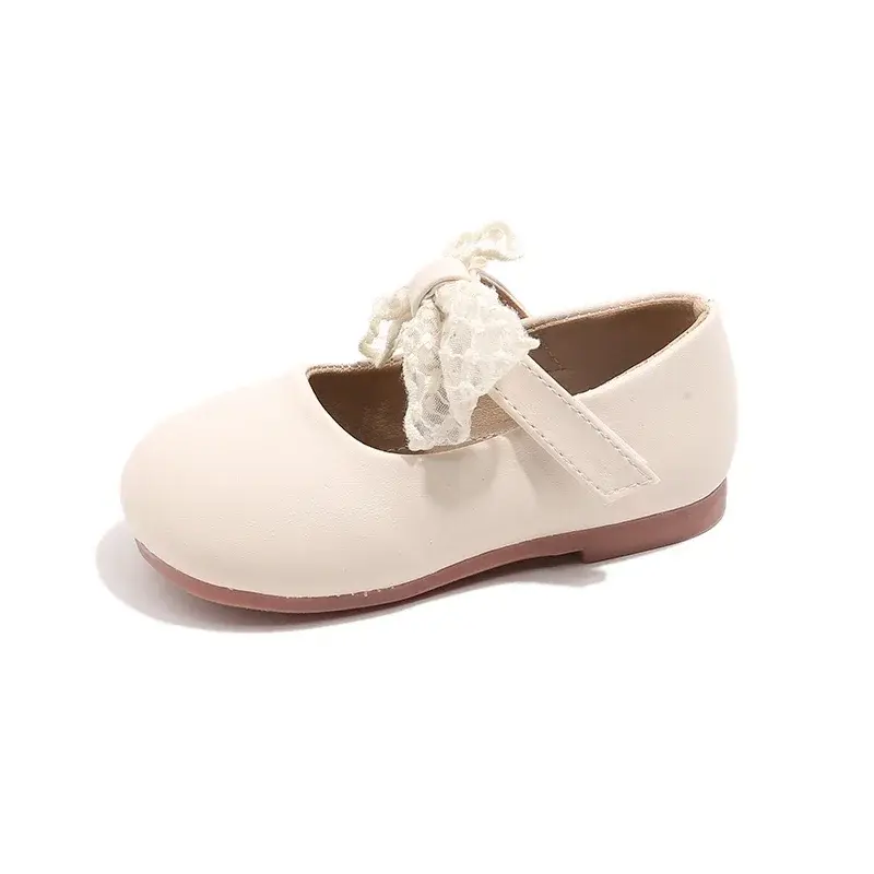 Girls Leather Shoes Mesh Lace Bows 2025 New Kids Flat Shoes Round Toes Sweet Ins Trendy Girls Princess Shoes Pu Elegant Shiny
