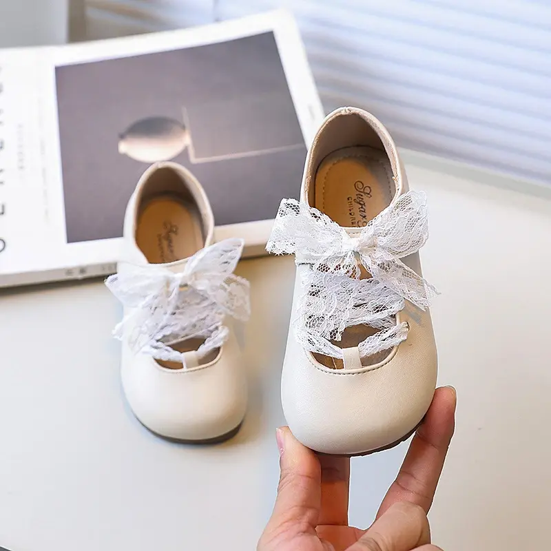 Little Girl Leather Shoes Lace Bowknot Children Fashion Princess Dresses Shoes Spring Autumn Sweet Kids Causal Flat Shoes New
