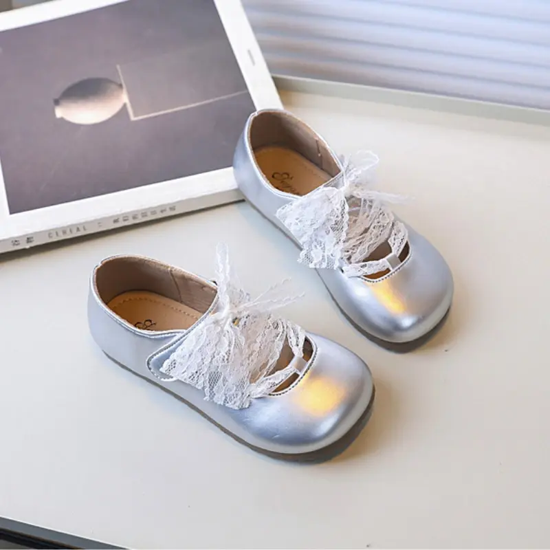 Little Girl Leather Shoes Lace Bowknot Children Fashion Princess Dresses Shoes Spring Autumn Sweet Kids Causal Flat Shoes New