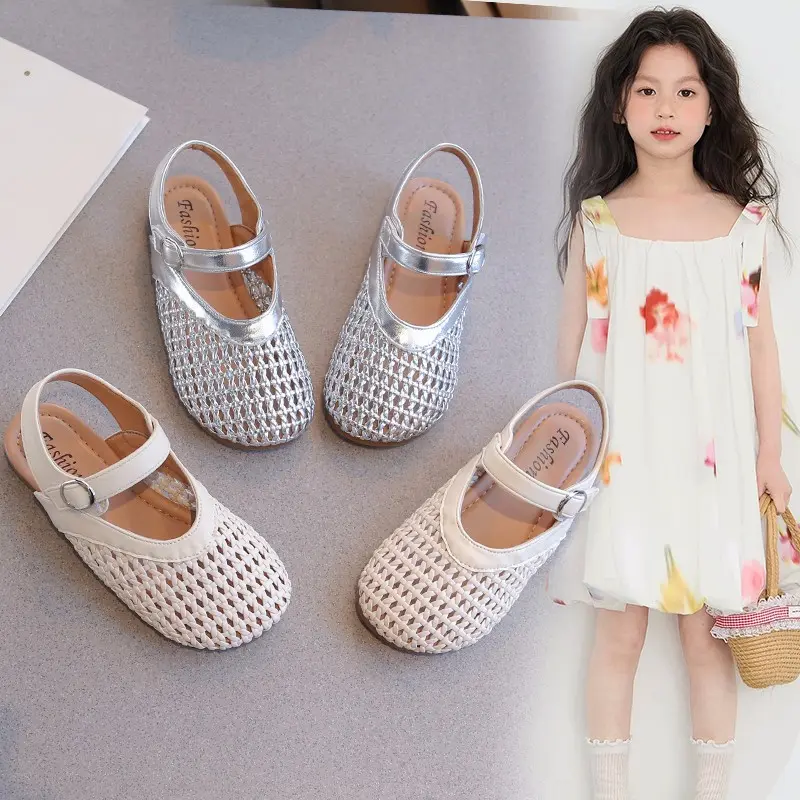Girls Weave Sandals Cut-outs Kids Hollow Sandals 2025 Summer Brand New Fashion Princess Breathable for Big Child Size 31-37 Soft