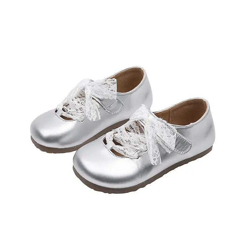 Little Girl Leather Shoes Lace Bowknot Children Fashion Princess Dresses Shoes Spring Autumn Sweet Kids Causal Flat Shoes New