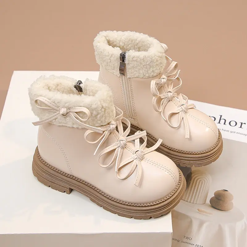 Girls Princess Boots Suede for Winter Kids Short Boots Simple Bows 2025 Brand New Children Leather Boots Round Toes Side Zipper