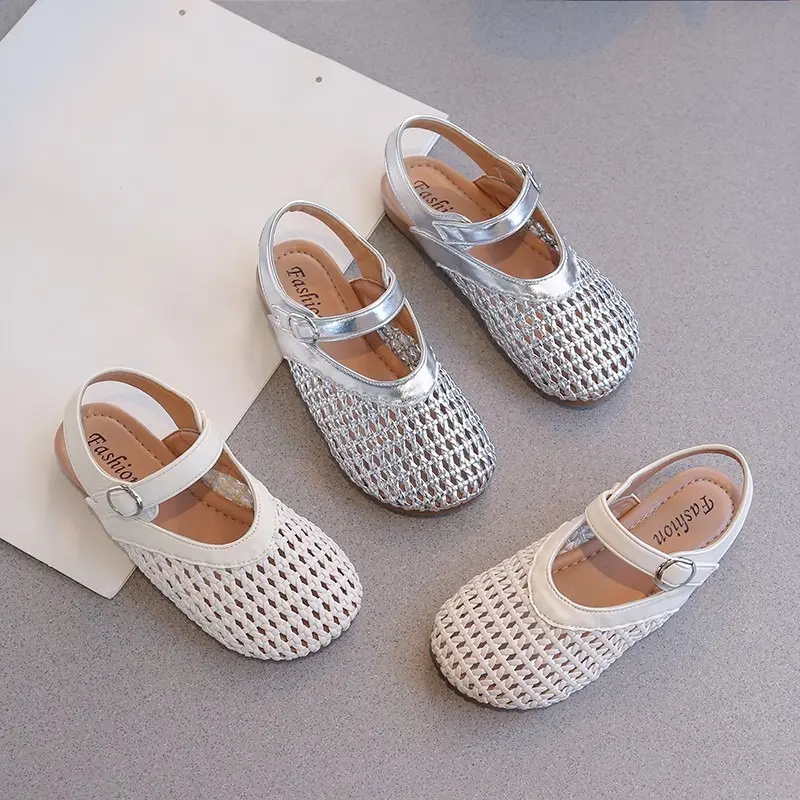 Girls Weave Sandals Cut-outs Kids Hollow Sandals 2025 Summer Brand New Fashion Princess Breathable for Big Child Size 31-37 Soft