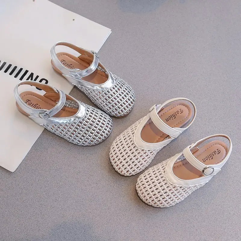 Girls Weave Sandals Cut-outs Kids Hollow Sandals 2025 Summer Brand New Fashion Princess Breathable for Big Child Size 31-37 Soft