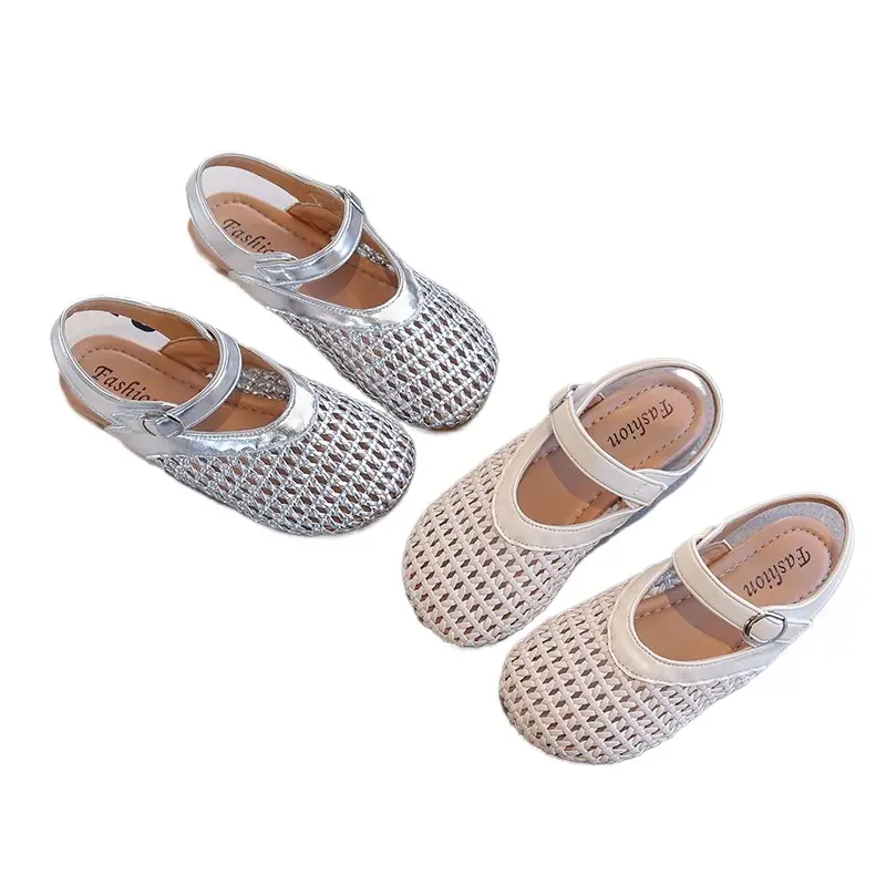 Girls Weave Sandals Cut-outs Kids Hollow Sandals 2025 Summer Brand New Fashion Princess Breathable for Big Child Size 31-37 Soft