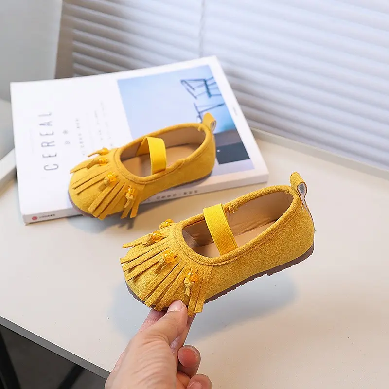 Retro Style Children's Flats New Fashion Girls Causal Leather Shoes Tassel Versatile Kids Slip-on Loafers Princess Ballet Shoes