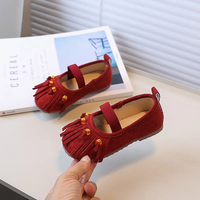 Retro Style Children's Flats New Fashion Girls Causal Leather Shoes Tassel Versatile Kids Slip-on Loafers Princess Ballet Shoes