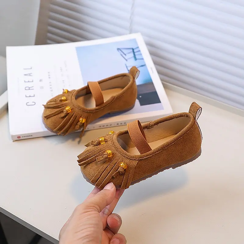 Retro Style Children's Flats New Fashion Girls Causal Leather Shoes Tassel Versatile Kids Slip-on Loafers Princess Ballet Shoes