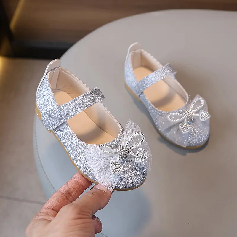 2025 New Girls Leather Shoes Sequins Children's Flats Fashion Princess Catwalk Causal Kids Wedding Party Shoes Spring Autumn