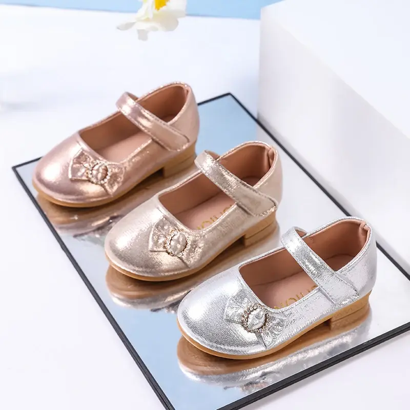 Spring Autumn Girls Elegant Bowknot ShoesToddlers Fashion Children Ballet Flat Shoes  Wedding Party Kids Princess Leather Shoes