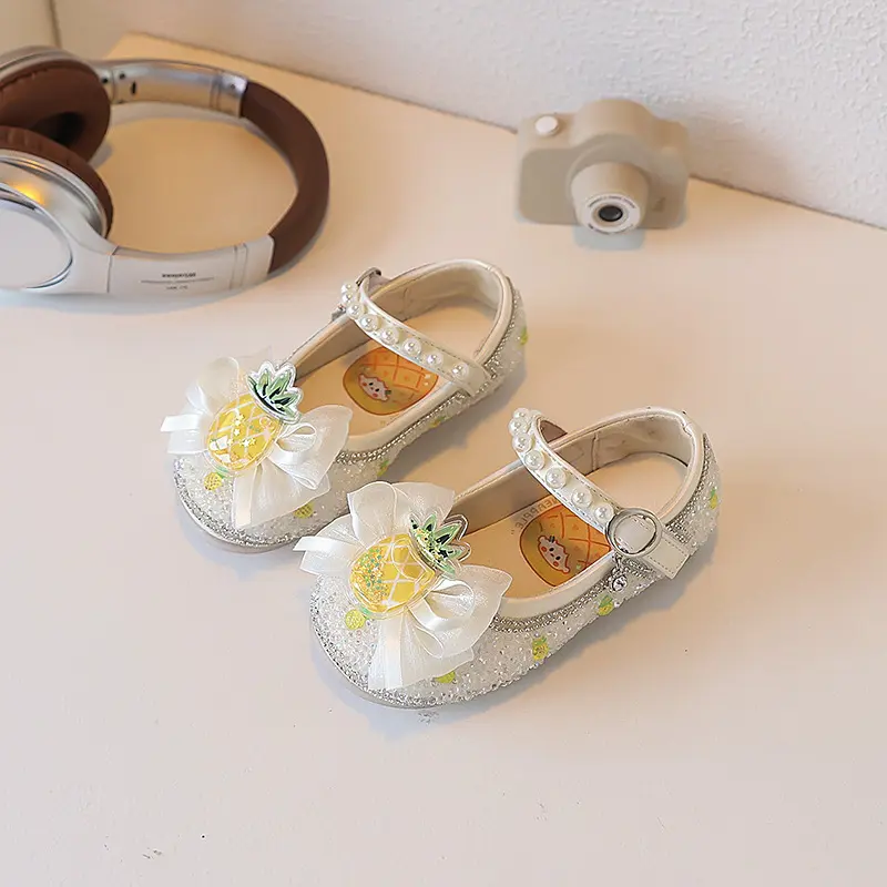 Cute Girls Leather Shoes Princess Fashion Children Causal Wedding Party Shoes Spring Autumn Sweet Sequins Kids Ballet Flat Shoes