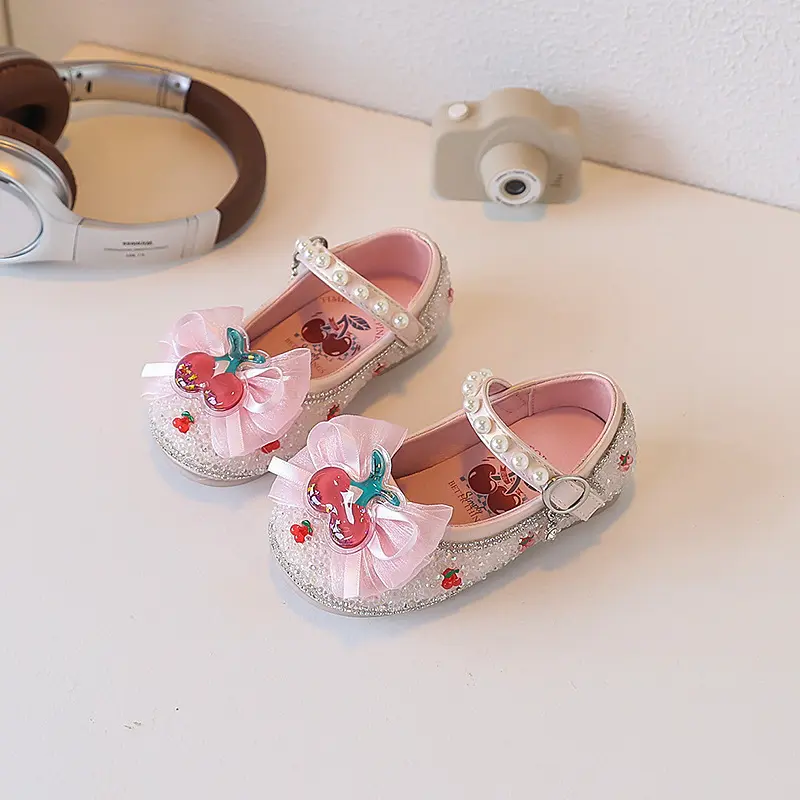 Cute Girls Leather Shoes Princess Fashion Children Causal Wedding Party Shoes Spring Autumn Sweet Sequins Kids Ballet Flat Shoes