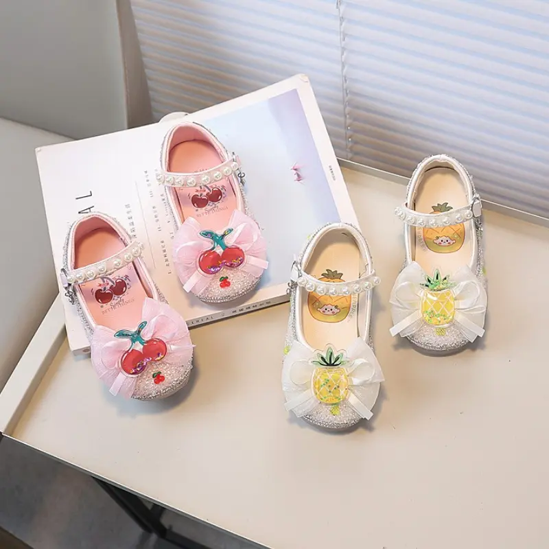 Cute Girls Leather Shoes Princess Fashion Children Causal Wedding Party Shoes Spring Autumn Sweet Sequins Kids Ballet Flat Shoes