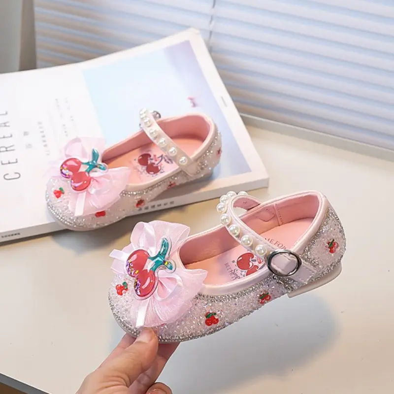 Cute Girls Leather Shoes Princess Fashion Children Causal Wedding Party Shoes Spring Autumn Sweet Sequins Kids Ballet Flat Shoes